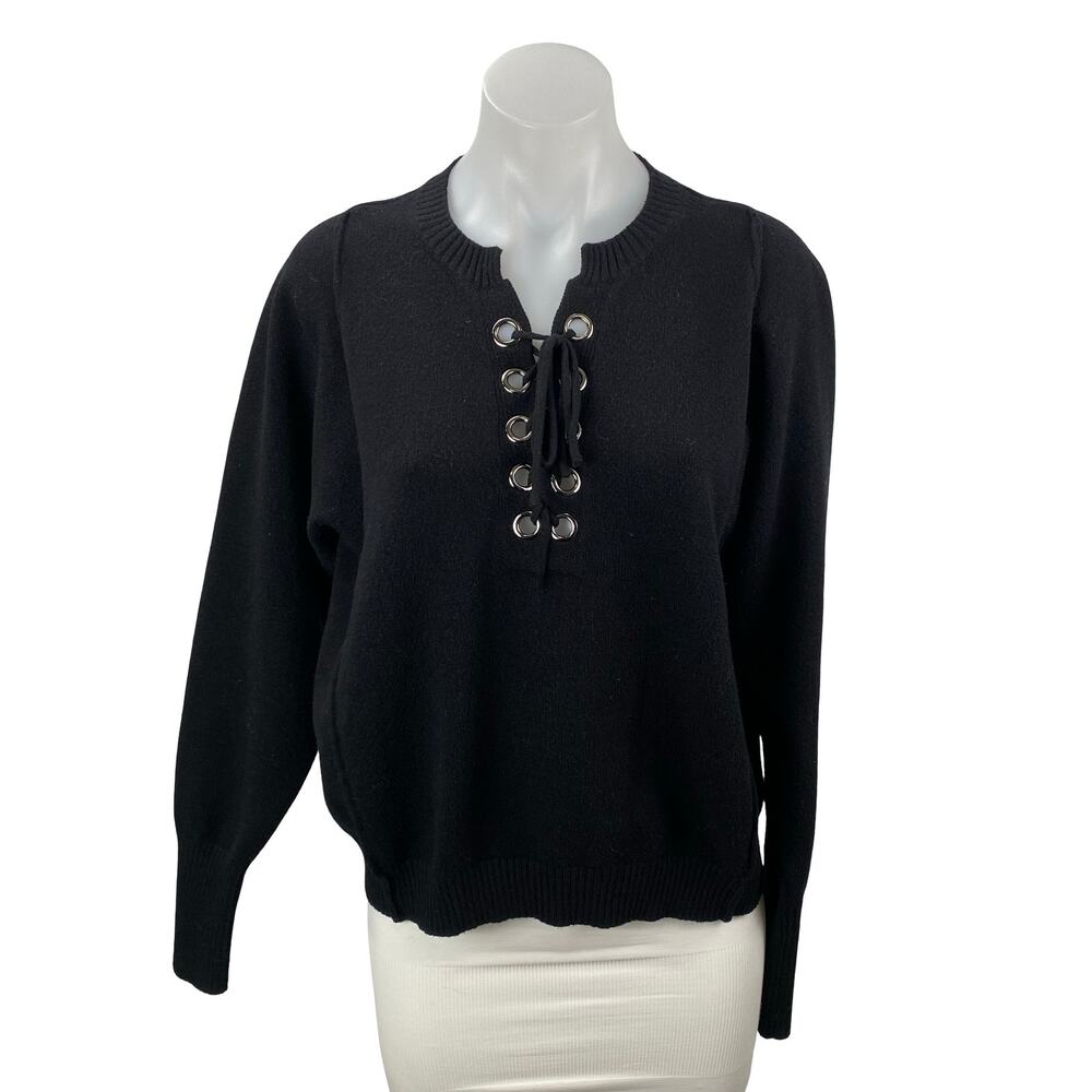 DO+BE Women's Black Lace Up Knit Long Sleeve Y2k Crewneck Sweater Top Size M